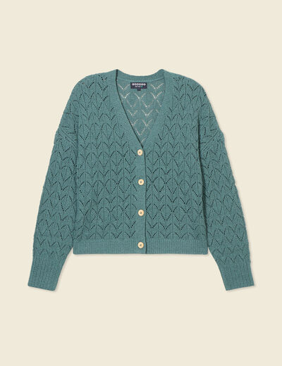 Gilet manches longues ajouré vert foncé femme