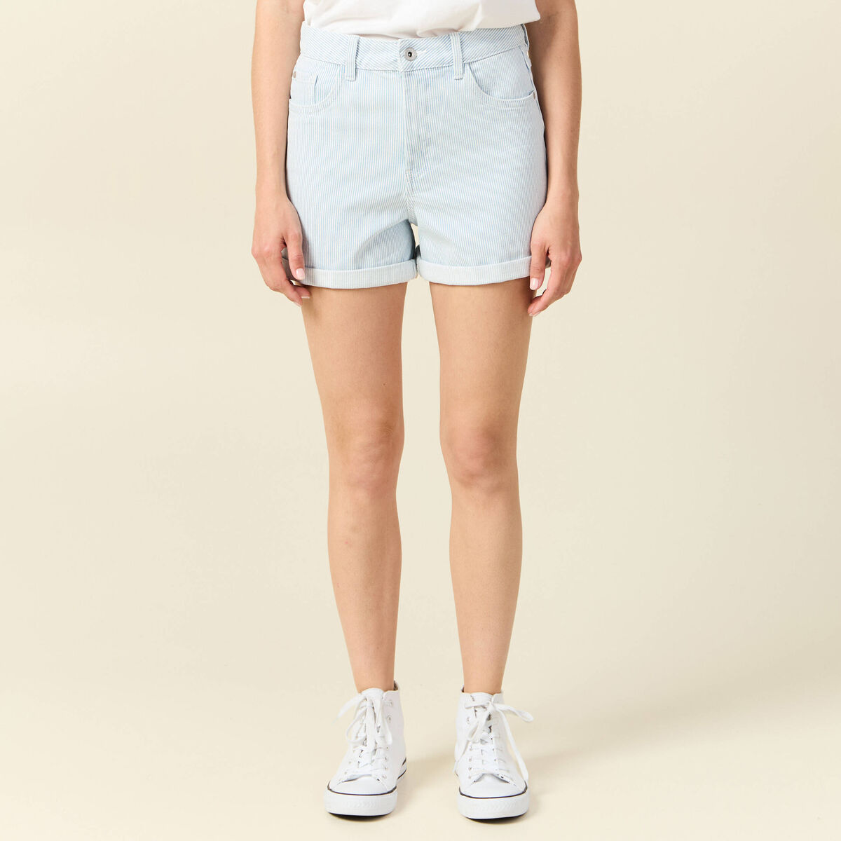 Short mom en jean denim bleach femme