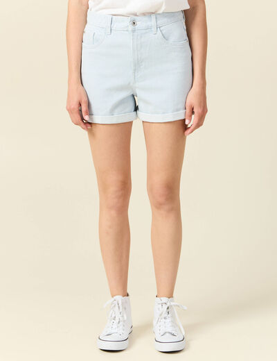 Short mom en jean denim bleach femme
