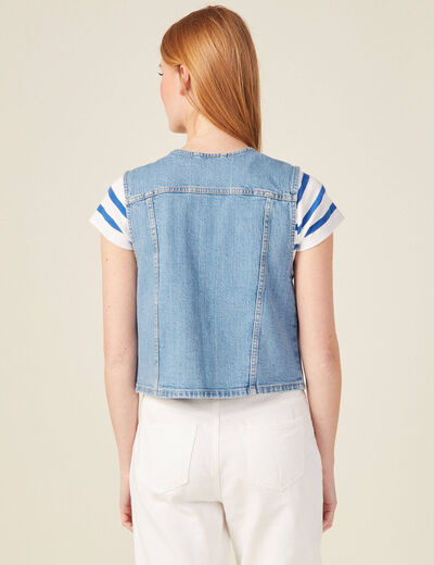 Veste sans manches en jean denim used femme