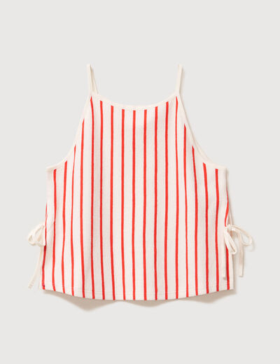 D&eacute;bardeur ray&eacute; et nou&eacute; col rond en coton orange fonc&eacute; femme
