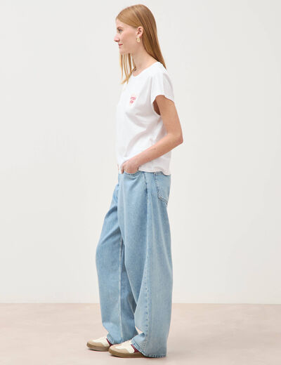 T-shirt droit col rond manches courtes blanc femme