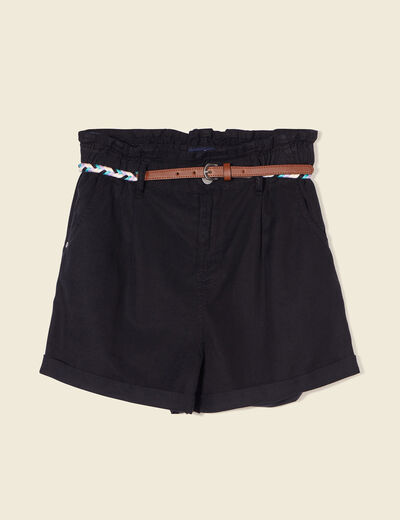 Short paperbag ceinturé noir femme