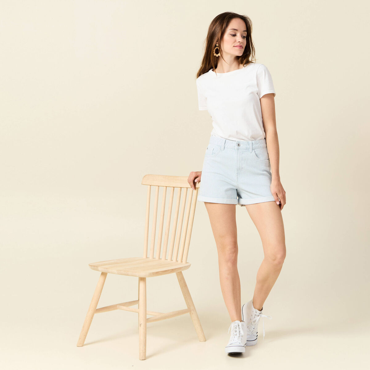 Short mom en jean denim bleach femme
