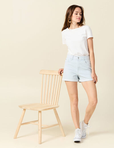 Short mom en jean denim bleach femme