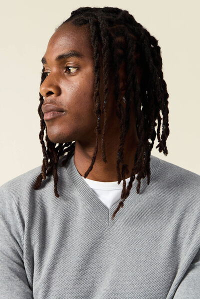 Pull col en V éco-responsable gris foncé homme
