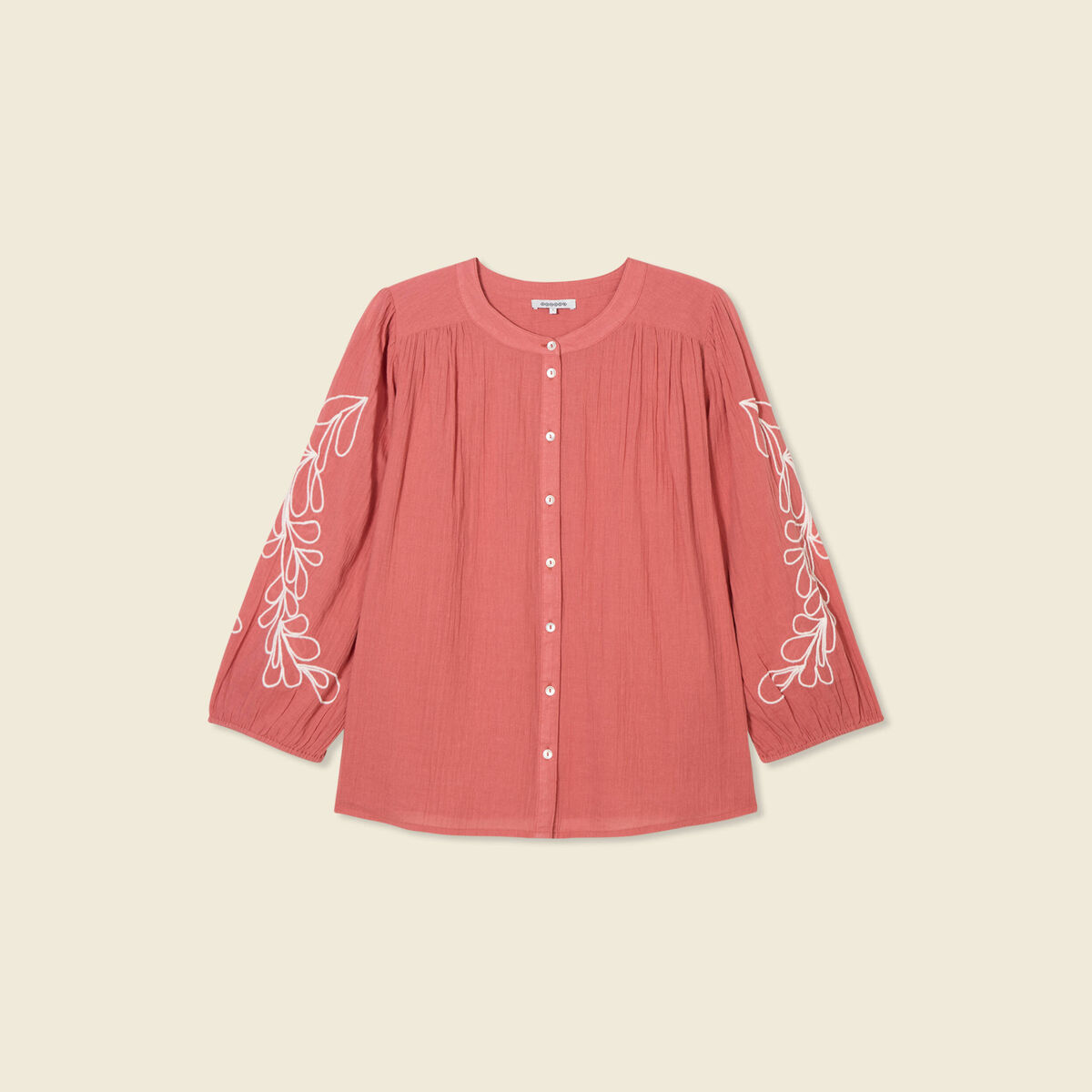 Chemise manches 3/4 brodée rose framboise femme