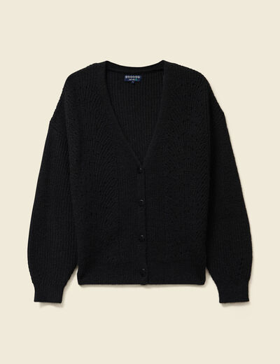 Gilet ajouré col V manches longues noir femme
