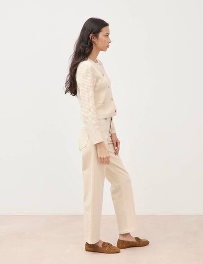 Gilet droit court manches longues ivoire femme