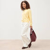 Jeans wide leg taille bascul&eacute;e denim blanc femme