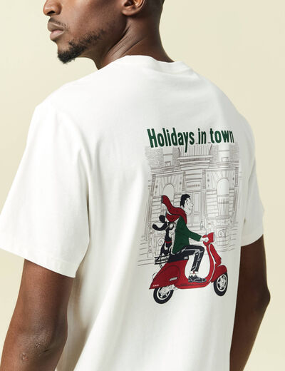 T-shirt manches courtes en coton no&euml;l ecru homme
