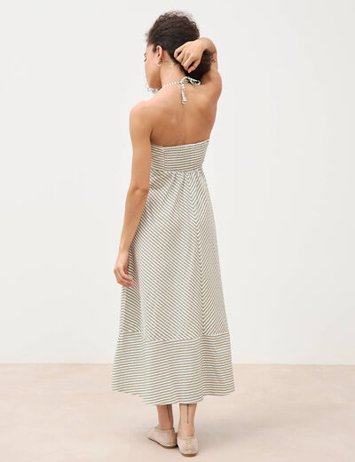 Robe longue &eacute;vas&eacute;e &agrave; bretelles bleu gris femme