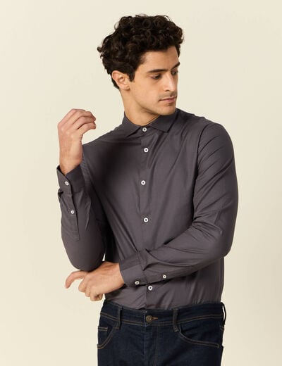 Col cintr&eacute; en coton manches longues gris fonc&eacute; homme