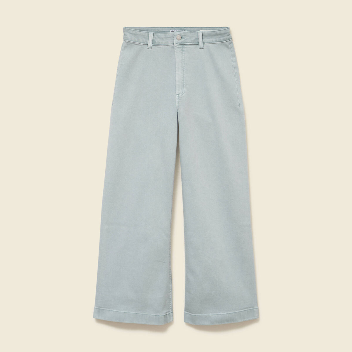 Jeans large cropped taille haute bleu gris femme