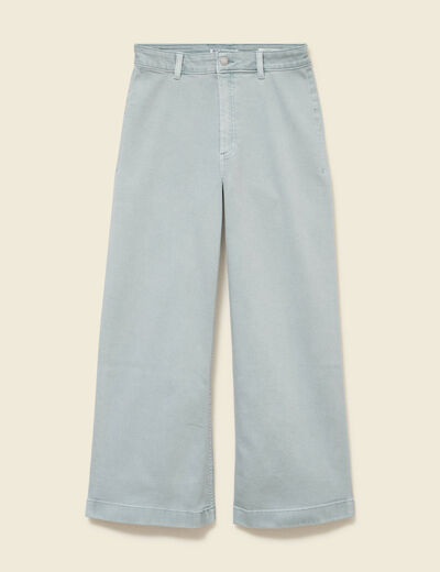 Jeans large cropped taille haute bleu gris femme