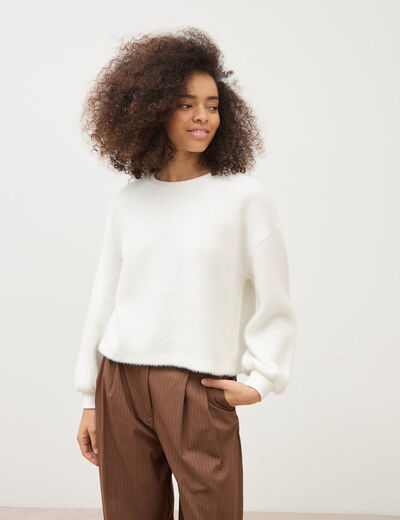 Sweat manches longues ecru femme