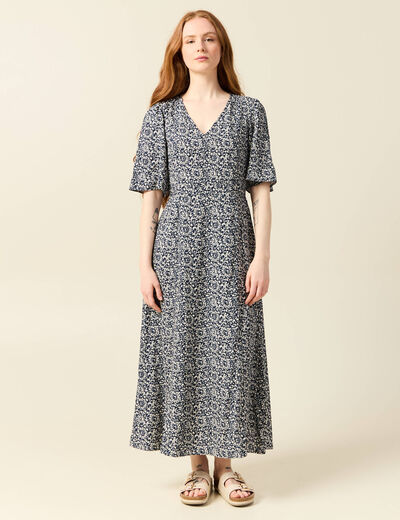 Robe longue trapèze bleu femme
