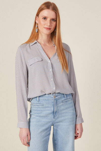 Chemise manches longues bleu femme