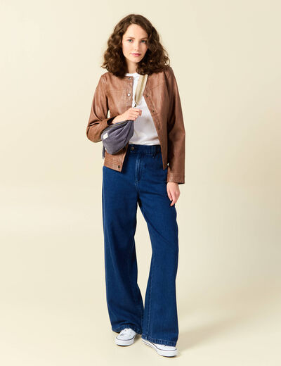 Blouson simili cuir marron femme