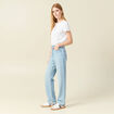 Jeans straight taille haute denim bleach femme