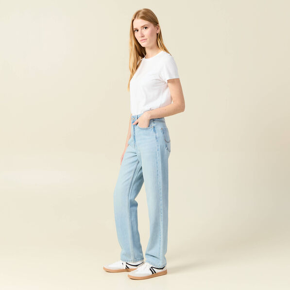 Jeans straight taille haute denim bleach femme