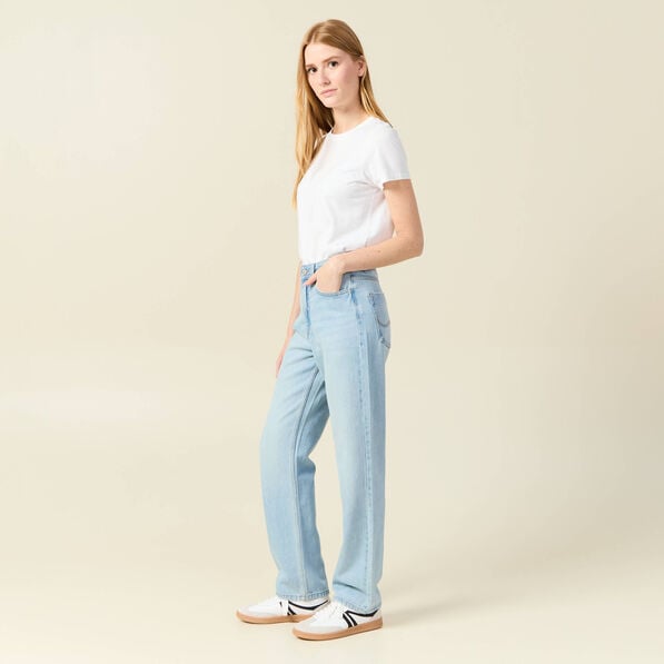 jeans straight taille haute denim bleach femme Jeans straight taille haute denim bleach femme
