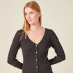 Gilet manches longues col v gris fonc&eacute; femme
