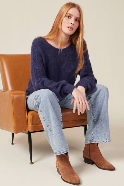 Pull manches longues 2-en-1 bleu marine femme