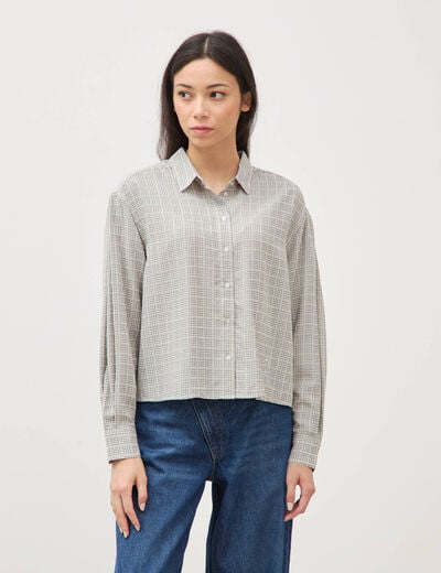 Chemise droite manches longues ray&eacute;e bleu gris femme