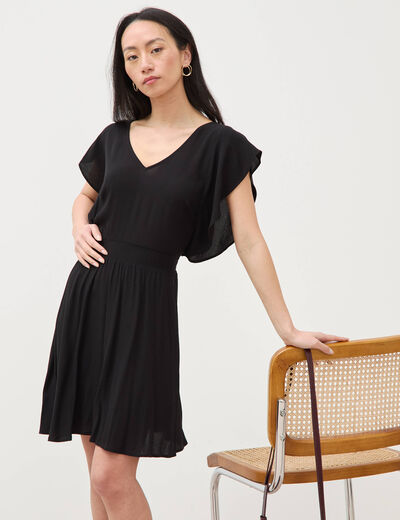 Robe col v manches courtes noir femme