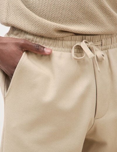 Bermuda droit &eacute;lastiqu&eacute; beige homme