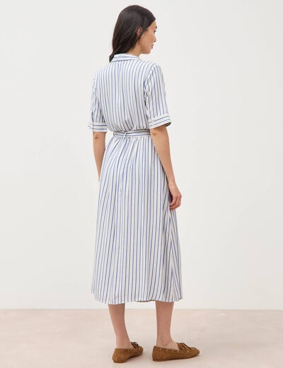 Robe manches courtes col am&eacute;ricain ecru femme