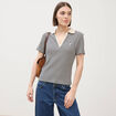 Polo ray&eacute; en coton manches courtes ecru femme