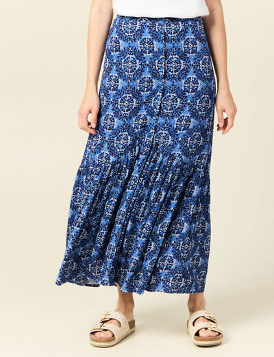 Jupe longue évasée fluide bleu femme