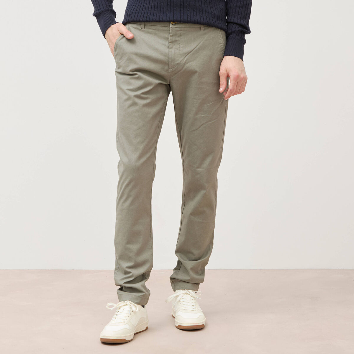 Pantalon chino slim vert kaki homme
