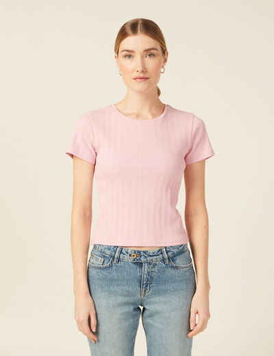 T-shirt manches courtes rose poudrée femme