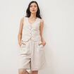 Short taille haute beige femme