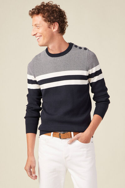 Pull manches longues bleu marine homme