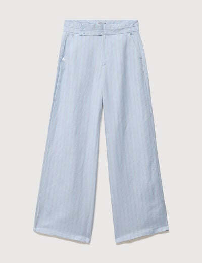 Pantalon large taille haute ceinture bleu ciel femme