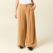 Pantalon large taille haute marron clair femme