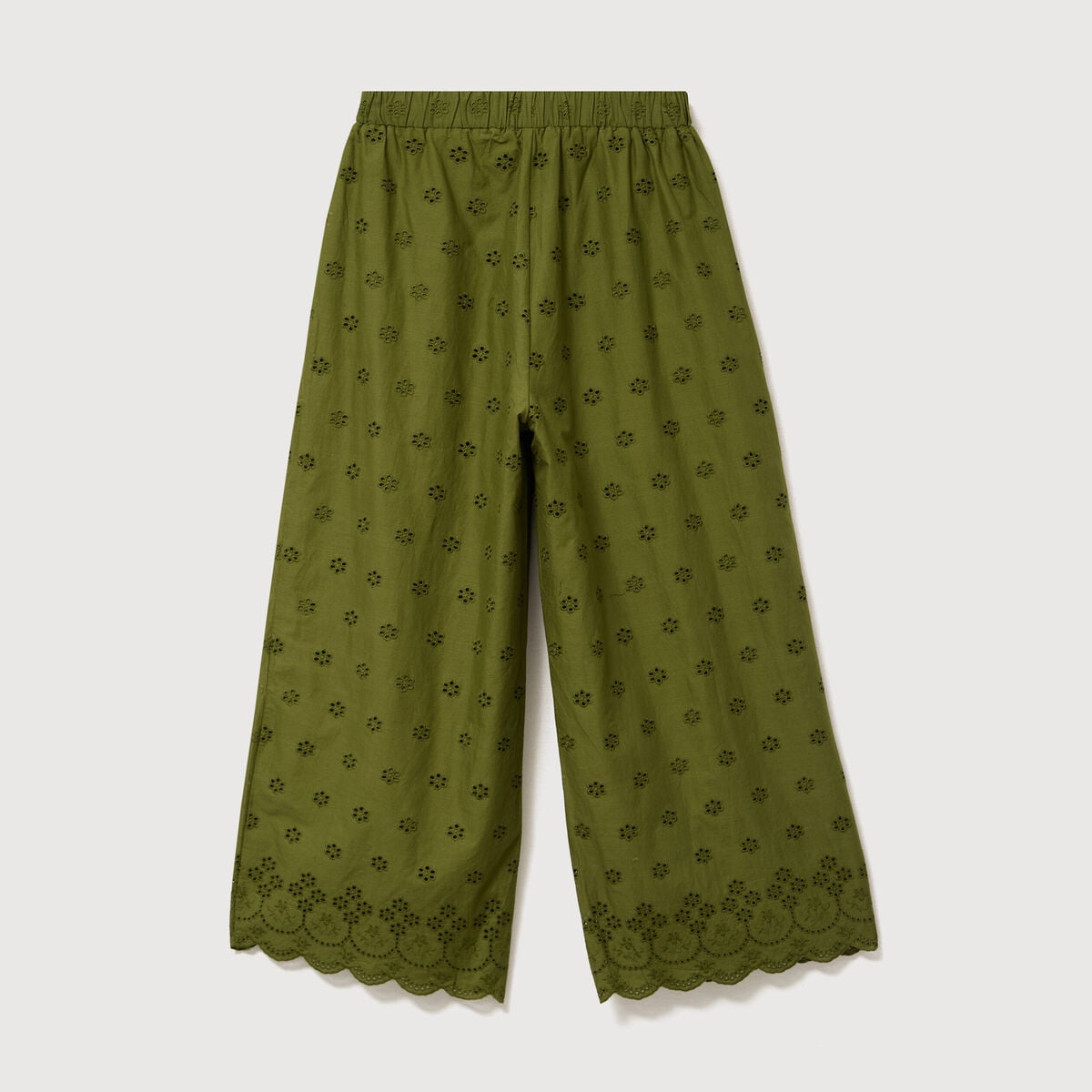 Pantalon droit 7/8&egrave;me brod&eacute; vert kaki femme