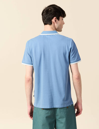 Polo cintr&eacute; en coton manches courtes bleu gris homme