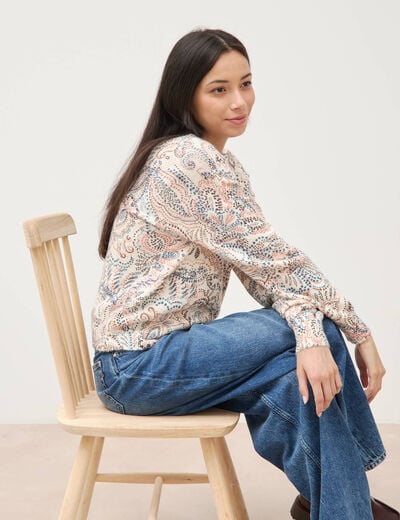 Pull col bateau manches longues ecru femme