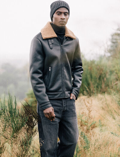 Blouson aviateur simili cuir noir homme