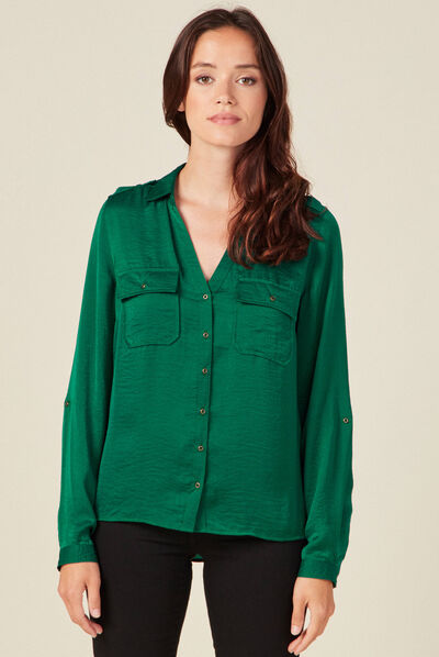 Chemise manches longues vert femme
