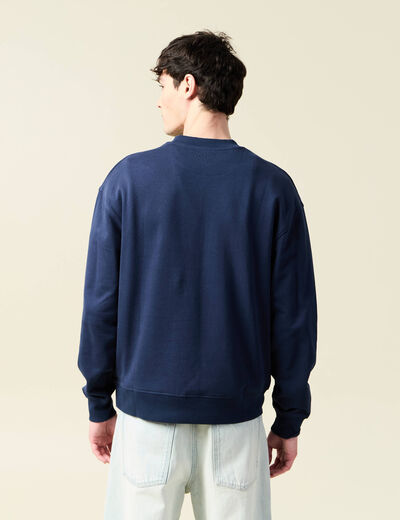 Sweat col rond manches longues en coton bleu marine homme
