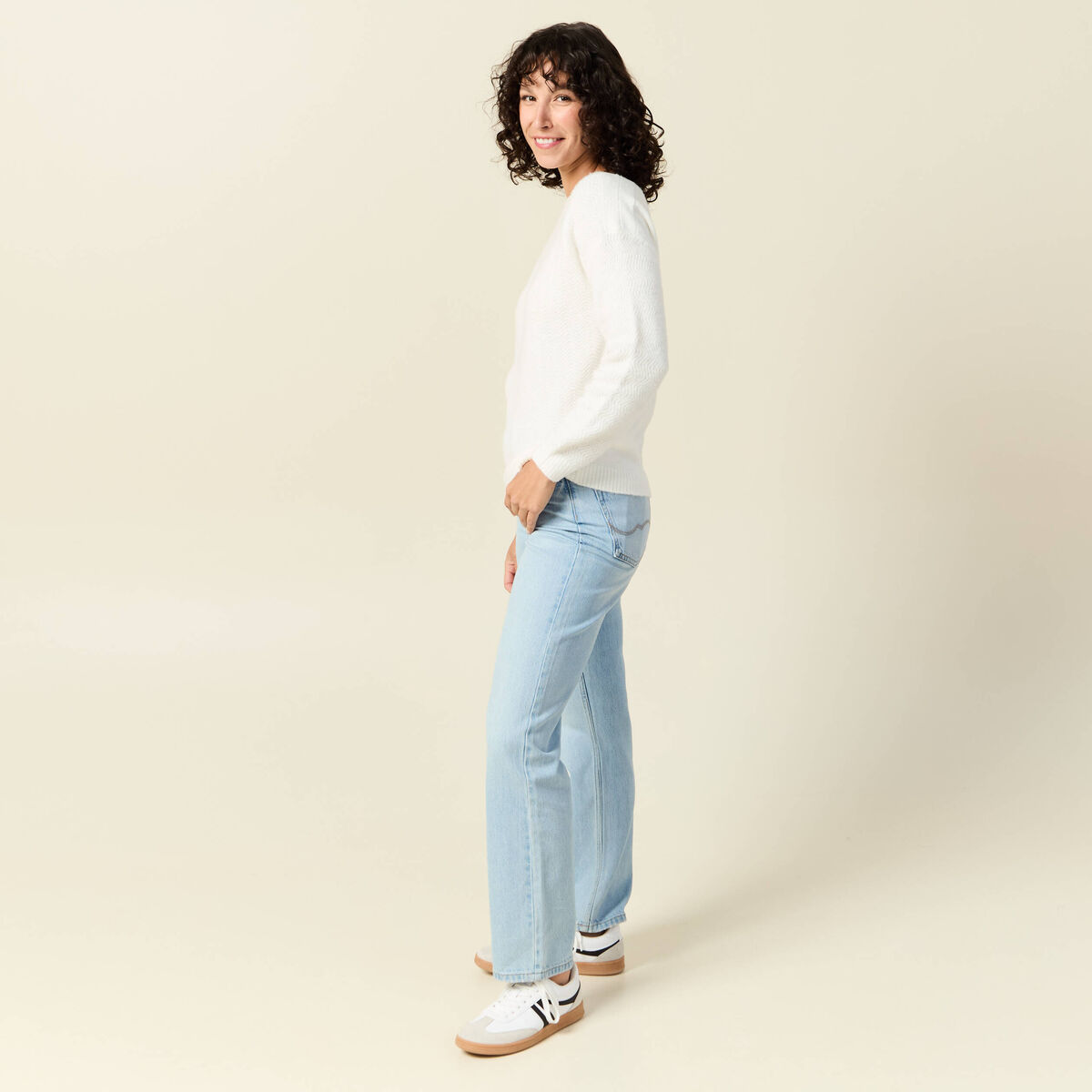 Pull manches longues ecru femme