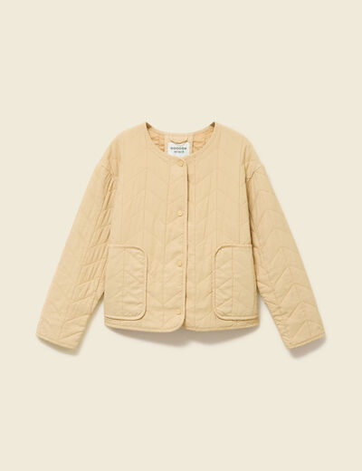 Doudoune droite courte manches longues beige femme