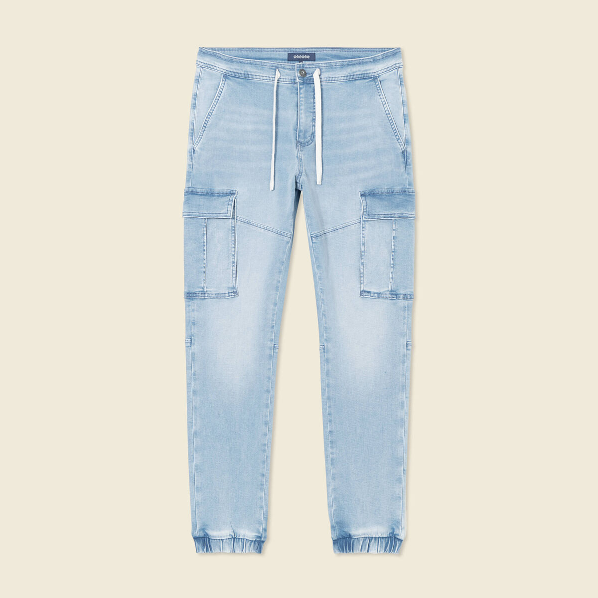 Jeans battle à coulisse denim bleach homme