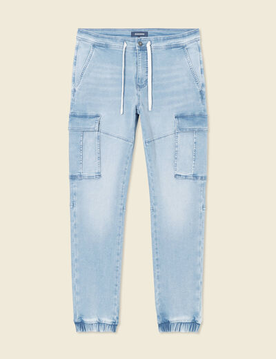 Jeans battle à coulisse denim bleach homme